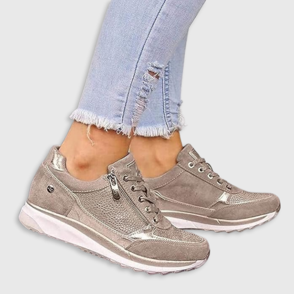 Women's lace-up sneakers with side zipper and textured sole