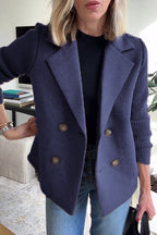 Women's double-breasted blazer with pink front and ribbed sleeves
