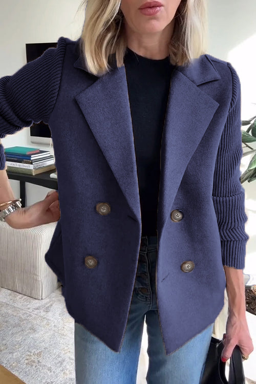 Women's double-breasted blazer with pink front and ribbed sleeves