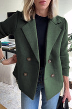 Women's double-breasted blazer with pink front and ribbed sleeves