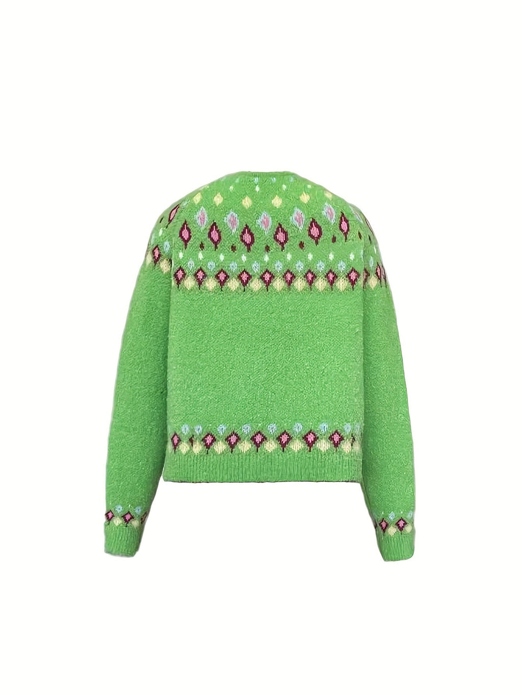 Women's multicoloured knitted cardigan with floral pattern bands and button front