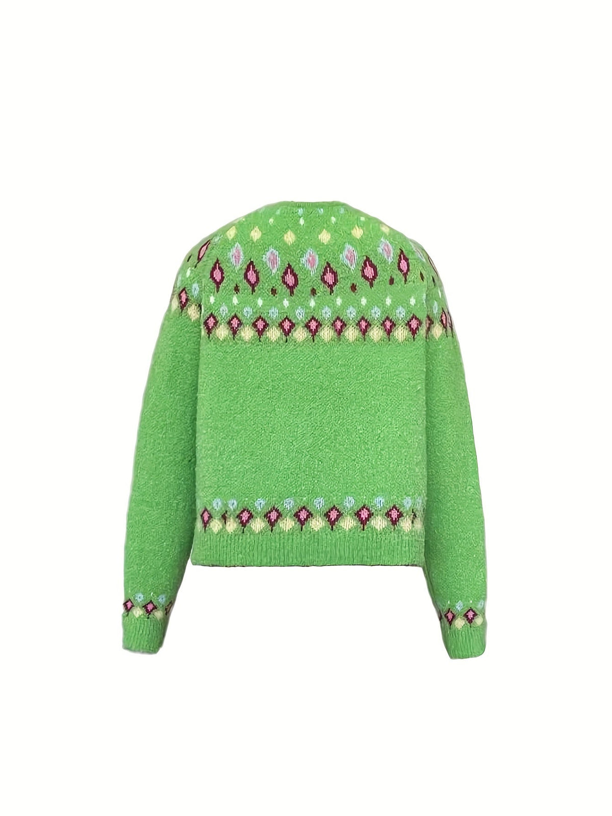 Women's multicoloured knitted cardigan with floral pattern bands and button front