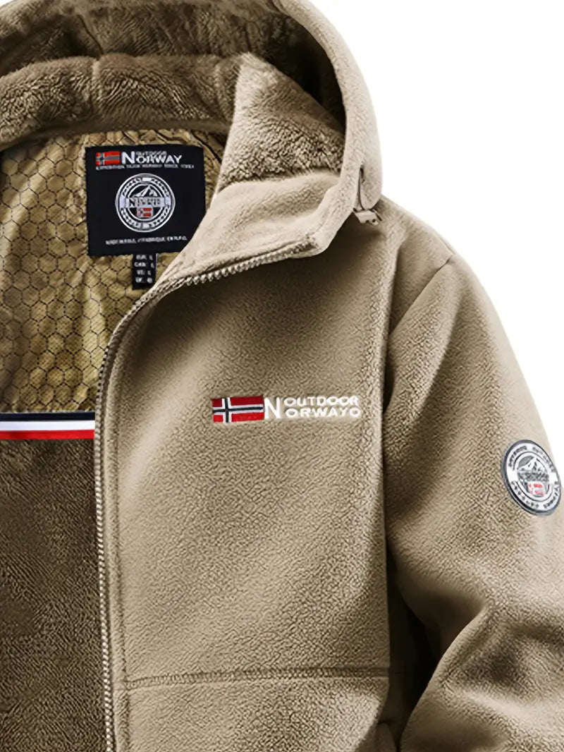 Men's hooded fleece jacket with full zip, long sleeves and front pockets