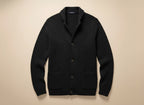 Men's textured knitted buttoned cardigan with shawl-style collar and front patch pockets