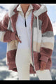 Women's striped hooded zip hoodie with plush textured finish and front pockets