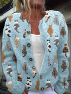 Women's cat print button front knit cardigan