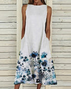Sleeveless floral midi dress with side pockets