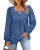 Women's square-neck long-sleeve top with gathered shoulders