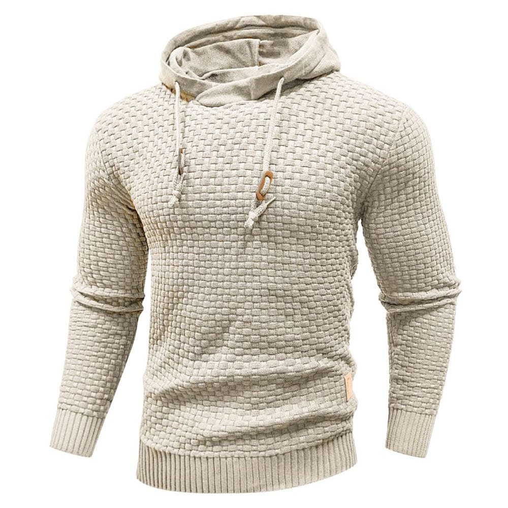 Men's textured hooded sweatshirt with drawstring hood and ribbed trims