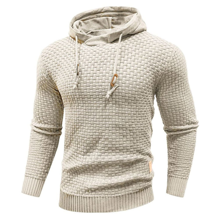 Men's textured hooded sweatshirt with drawstring hood and ribbed trims
