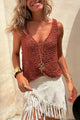 Women's open-knit sleeveless V-neck tank top