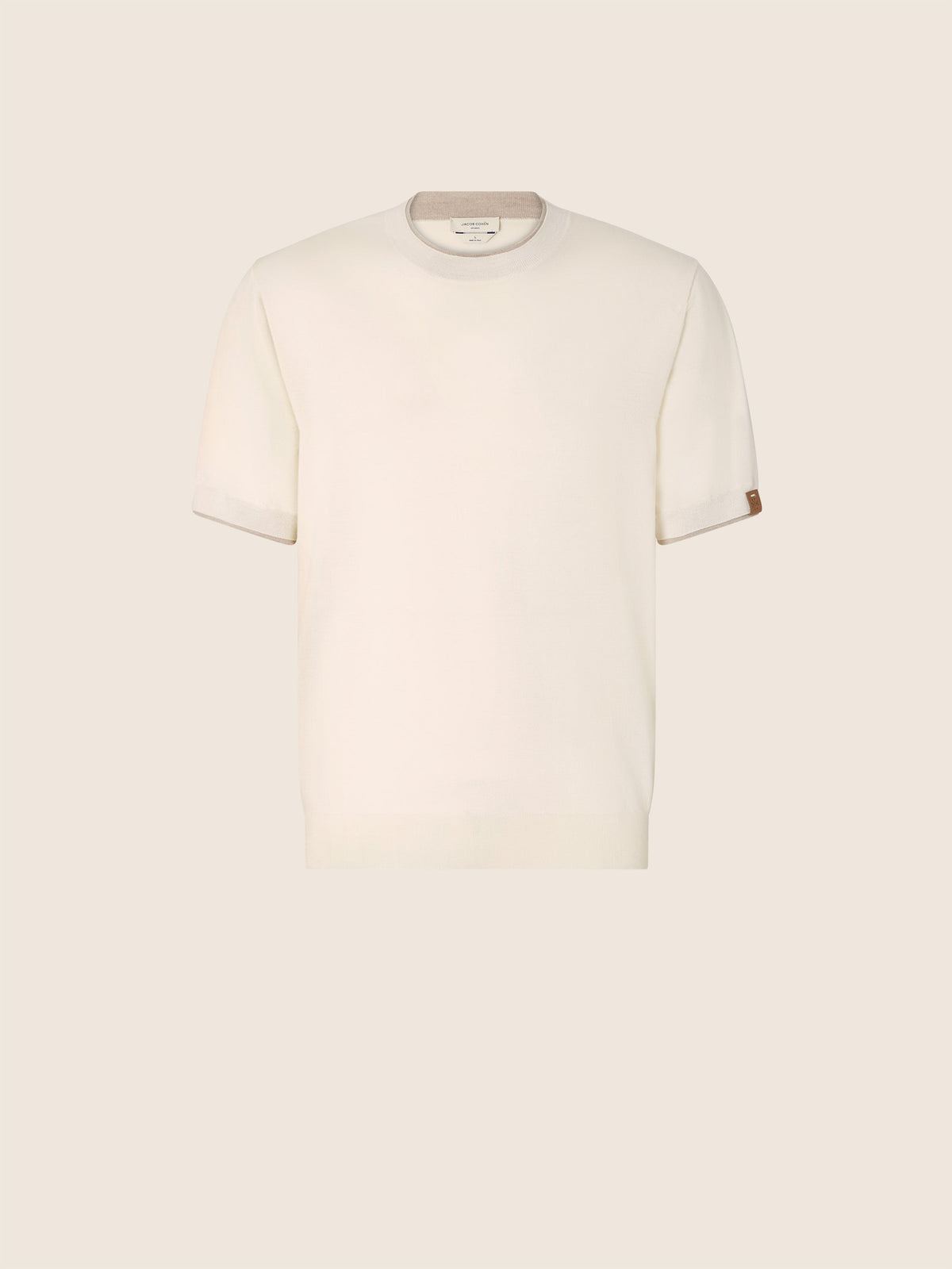 Men's cream short sleeve crew-neck jumper