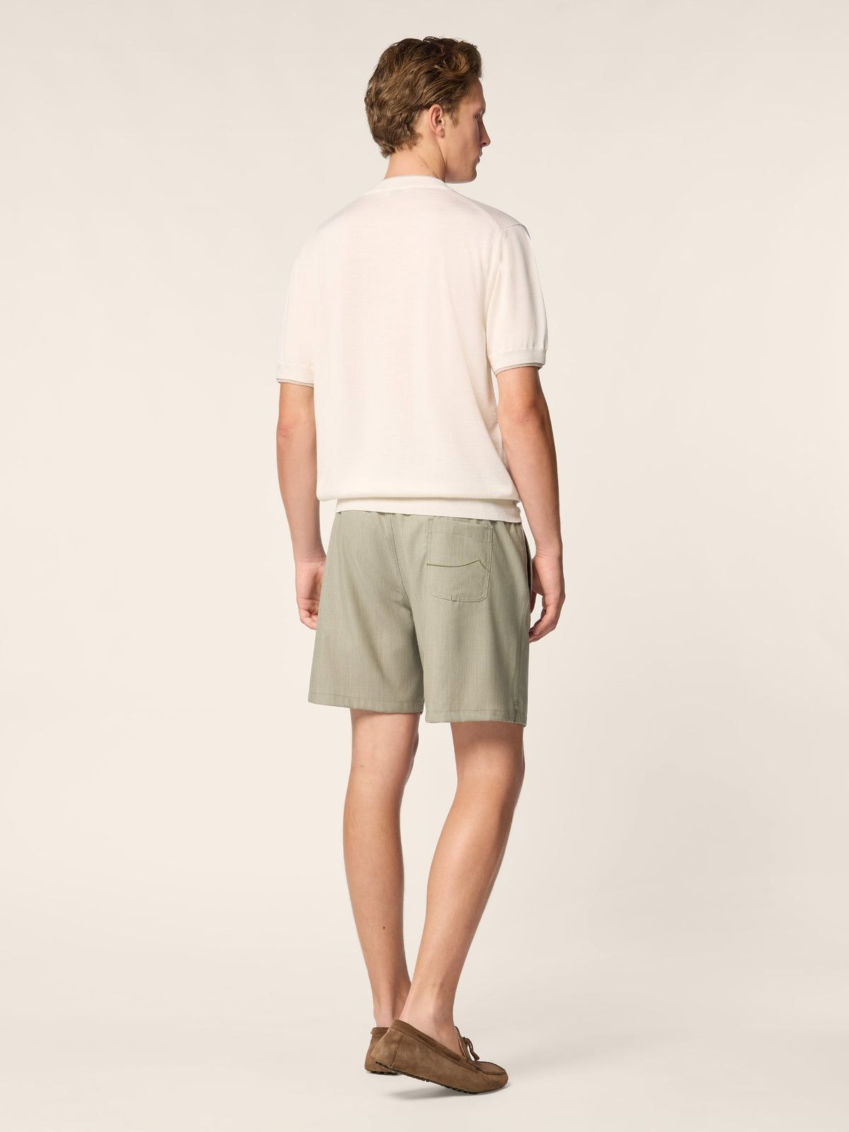 Men's cream short sleeve crew-neck jumper