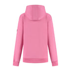 Women's pink hooded sweatshirt with long sleeves and ribbed trims