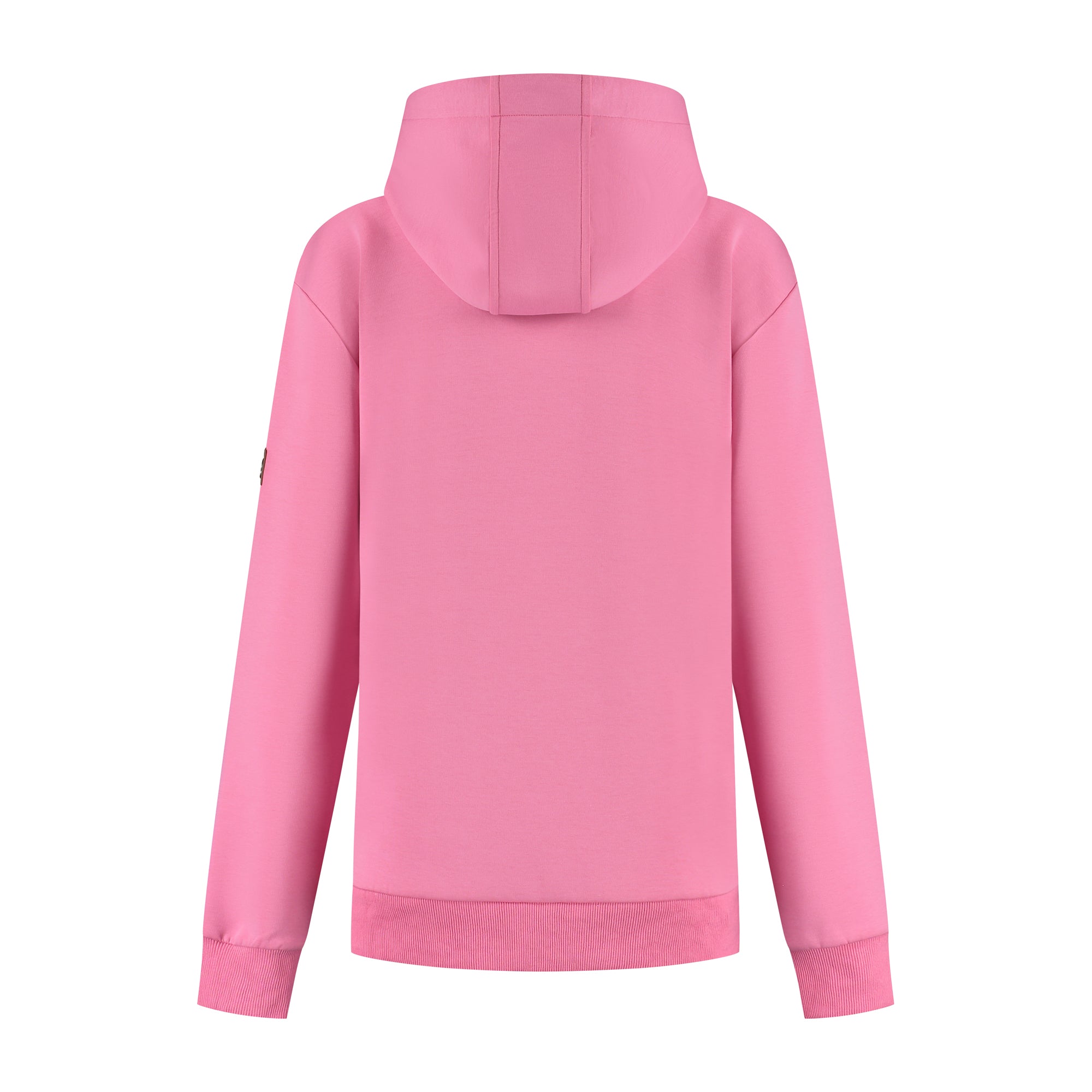 Women's pink hooded sweatshirt with long sleeves and ribbed trims