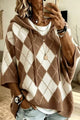 Women's argyle hooded knit sweater with 3/4 sleeves