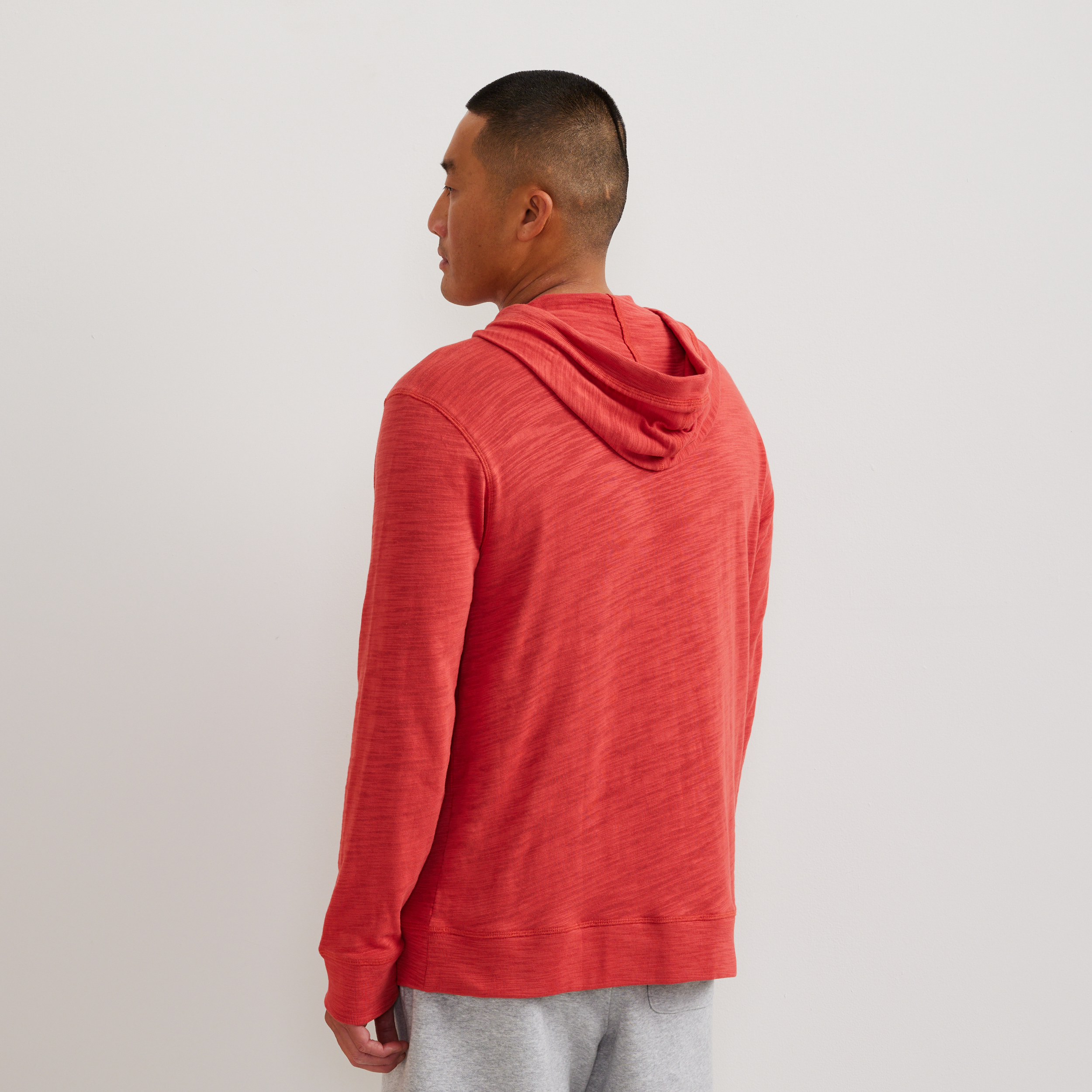 Men's long-sleeve slub hoodie with drawstring hood