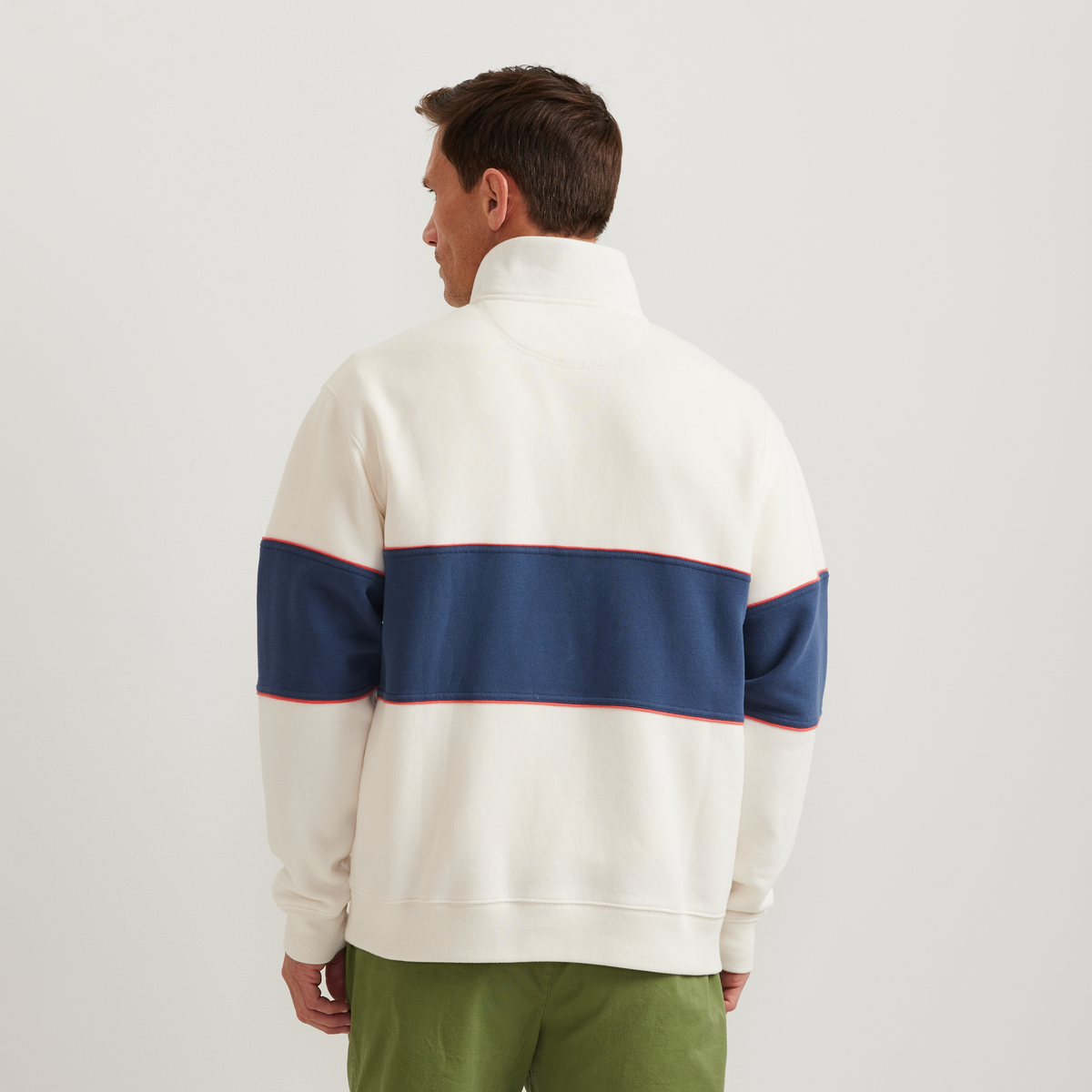 Men's striped colour-block quarter-zip sweatshirt with mock neck and long sleeves