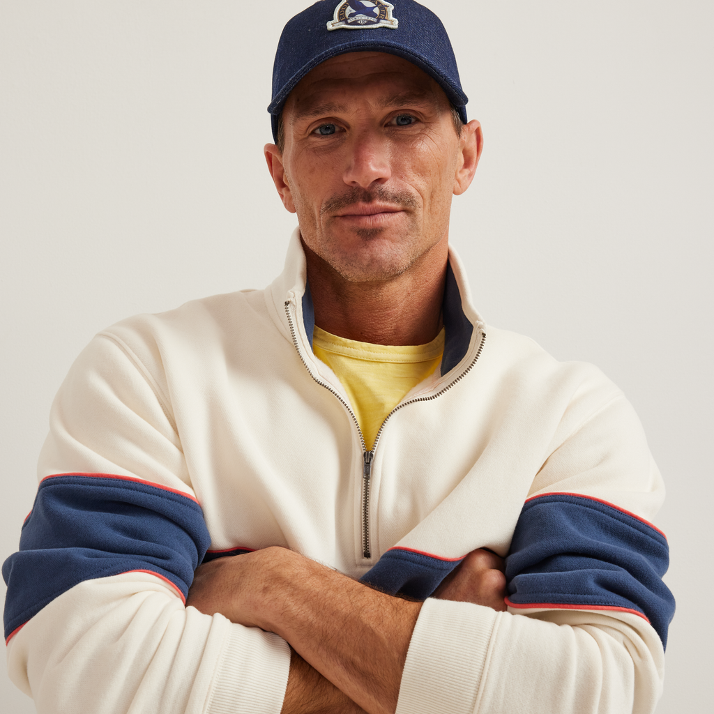 Men's striped colour-block quarter-zip sweatshirt with mock neck and long sleeves