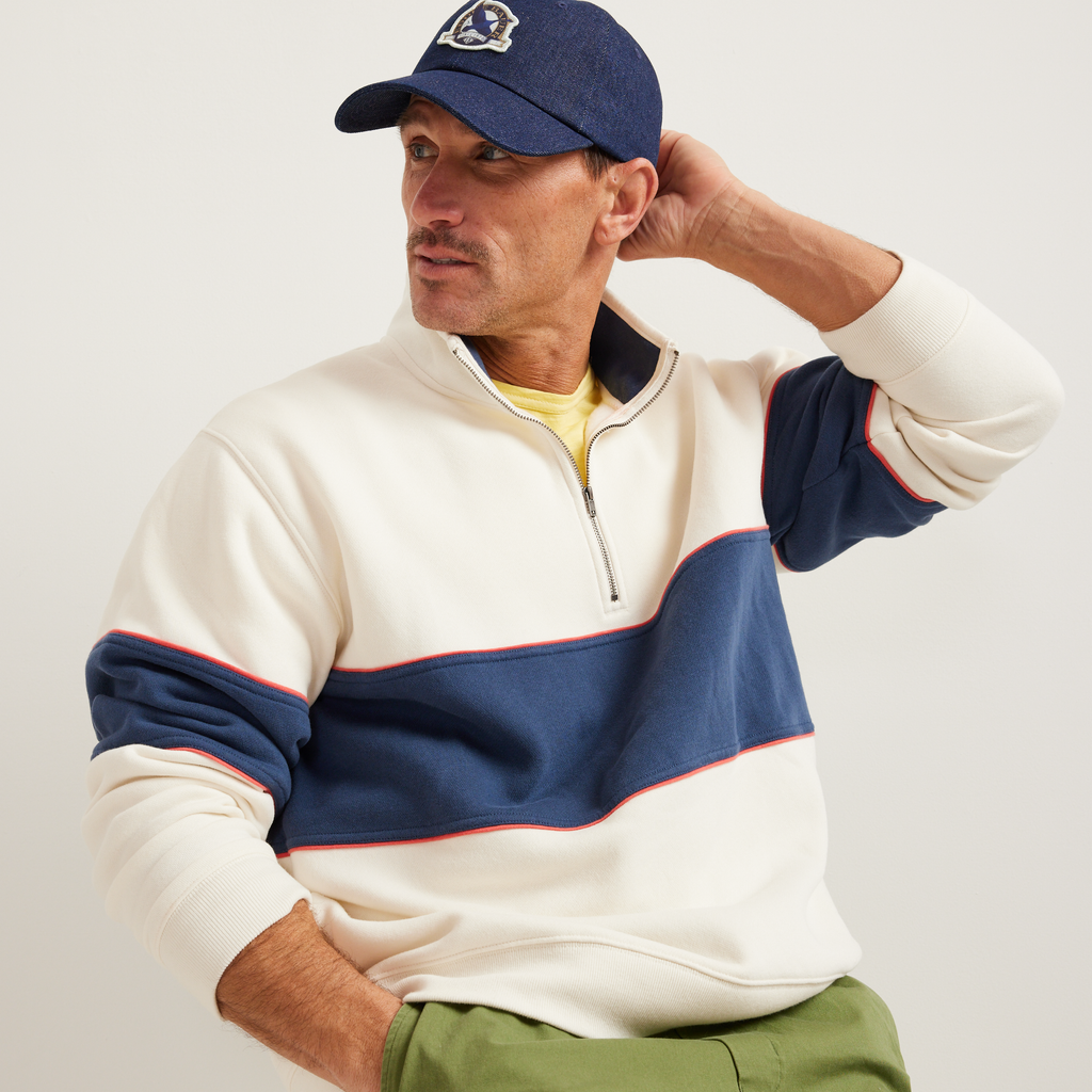 Men's striped colour-block quarter-zip sweatshirt with mock neck and long sleeves