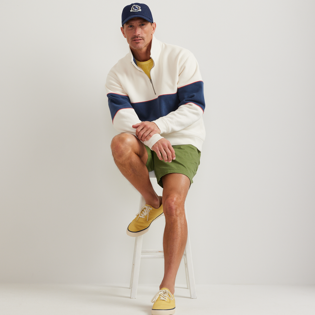 Men's striped colour-block quarter-zip sweatshirt with mock neck and long sleeves