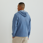 Men's striped Henley hoodie with button placket and kangaroo pocket
