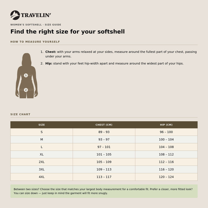 Women's dark brown hooded softshell jacket with long sleeves and zipped pockets