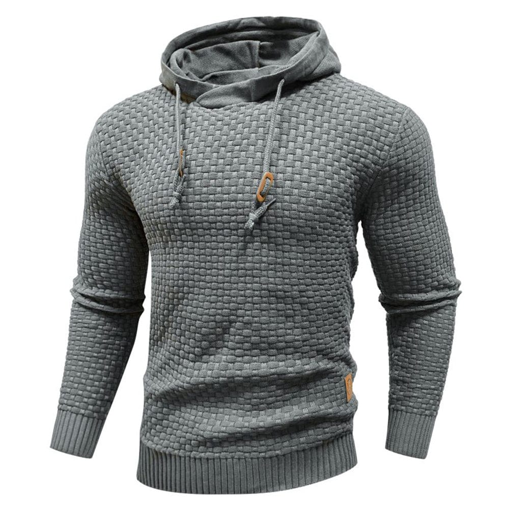 Men's textured hooded sweatshirt with drawstring hood and ribbed trims