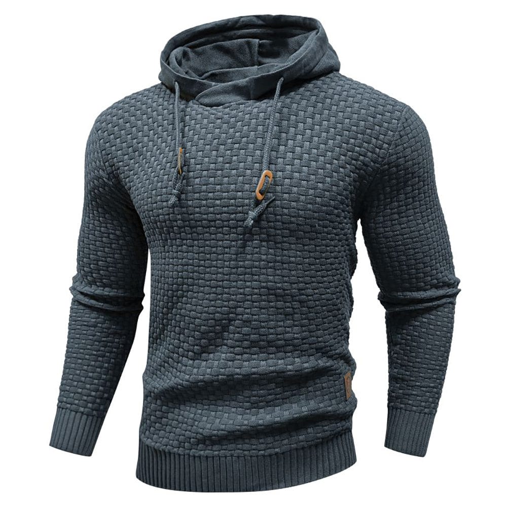 Men's textured hooded sweatshirt with drawstring hood and ribbed trims