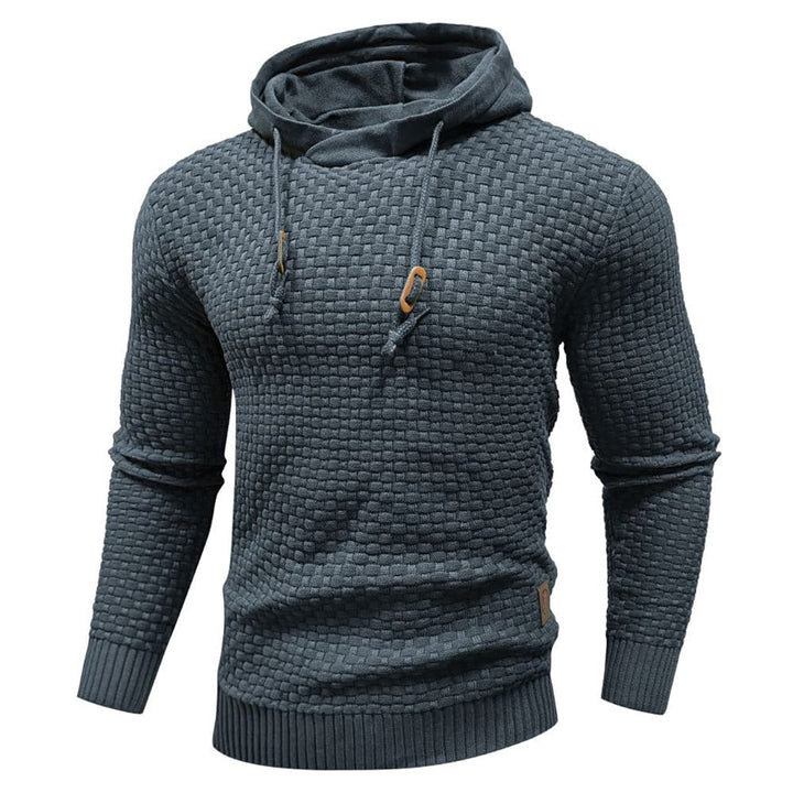 Men's textured hooded sweatshirt with drawstring hood and ribbed trims