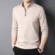 Men's plain long-sleeved quarter-zip sweater with a raised mock neck
