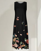Sleeveless floral midi dress with side pockets