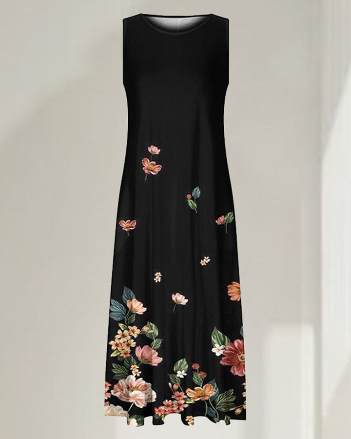 Sleeveless floral midi dress with side pockets