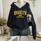 Women's hooded Brooklyn print zip hoodie with long sleeves