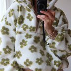 Women's floral fleece hoodie with hood, long sleeves, front zip and pouch pocket