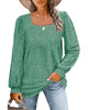 Women's square-neck long-sleeve top with gathered shoulders