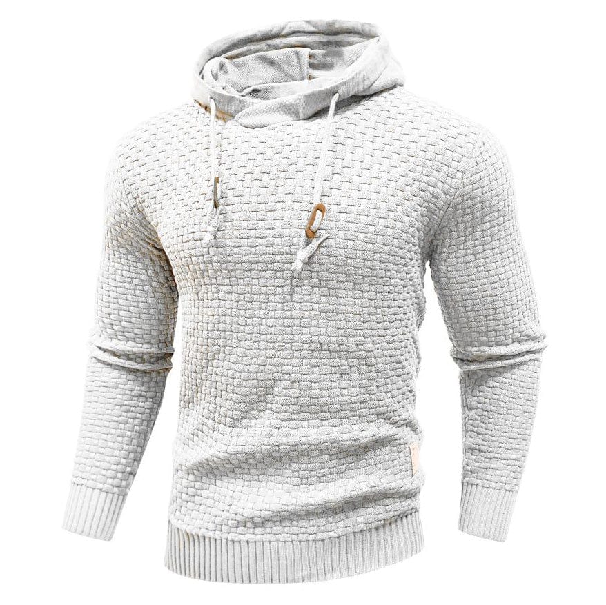 Men's textured hooded sweatshirt with drawstring hood and ribbed trims