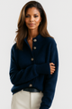 Women's button cardigan with ribbed collar and long sleeves