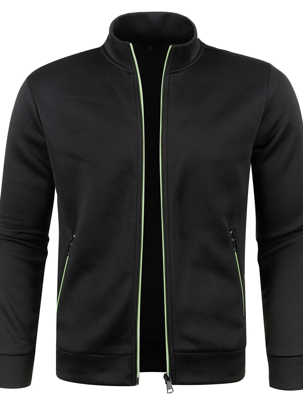 Men's textured zip-up cardigan with stand collar and zipped pockets