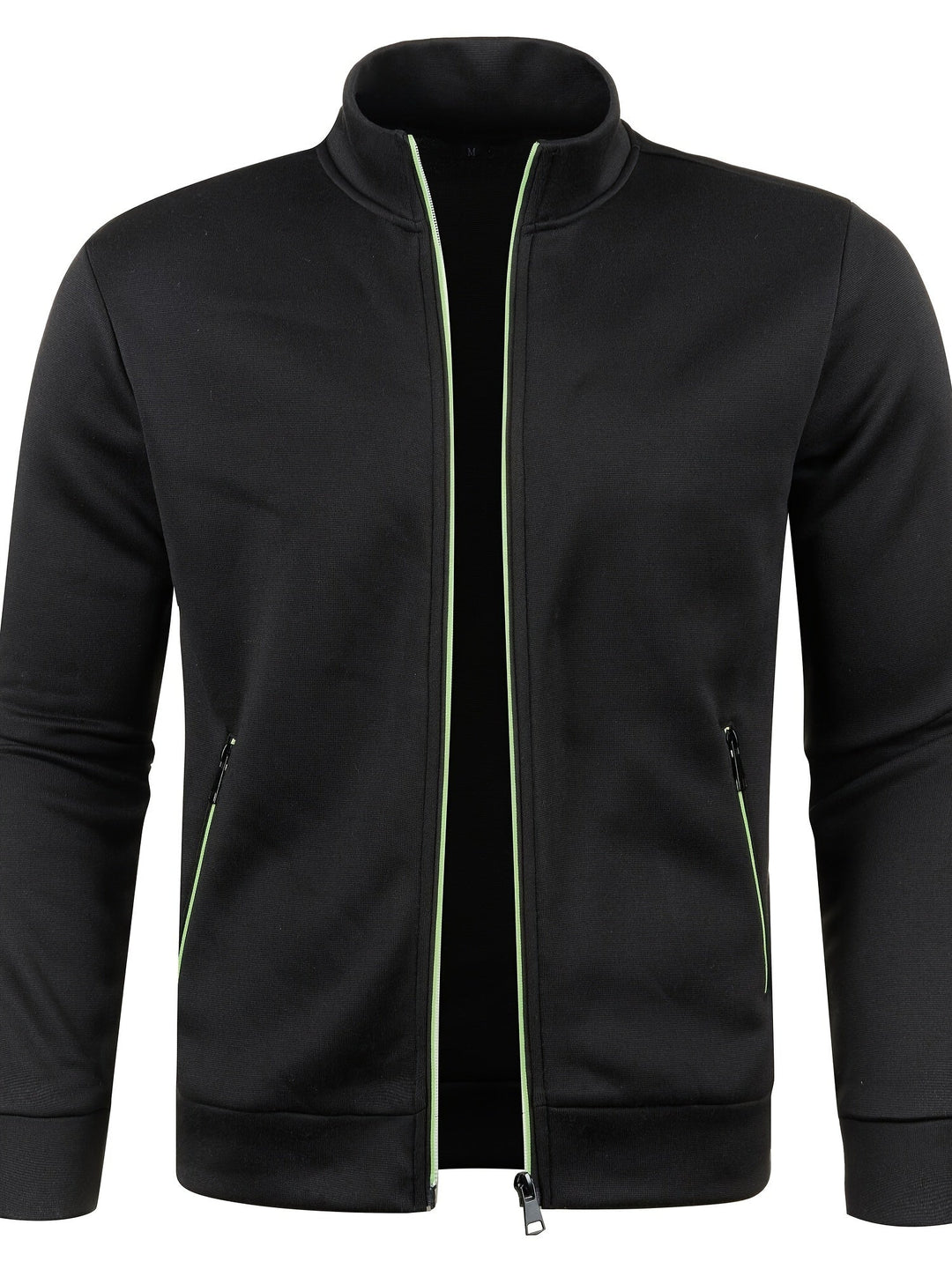 Men's textured zip-up cardigan with stand collar and zipped pockets