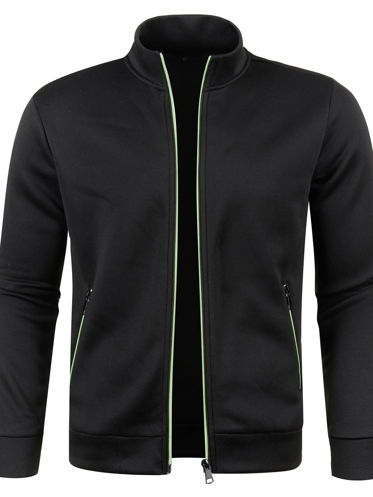 Men's textured zip-up cardigan with stand collar and zipped pockets