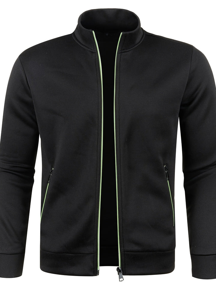 Men's textured zip-up cardigan with stand collar and zipped pockets