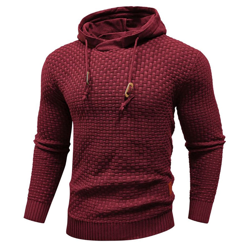 Men's textured hooded sweatshirt with drawstring hood and ribbed trims