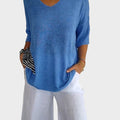 Women's V-neck jumper with three-quarter sleeves and ribbed trims