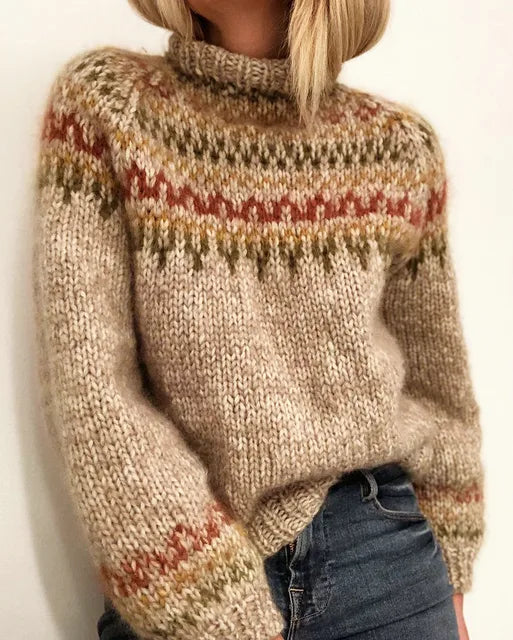 Women's geometric pattern jumper with a crew neck and long sleeves