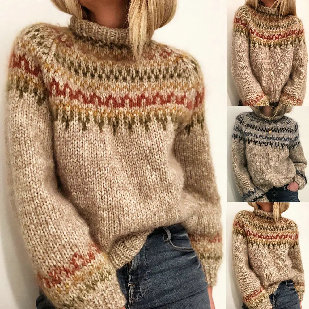 Women's geometric pattern jumper with a crew neck and long sleeves