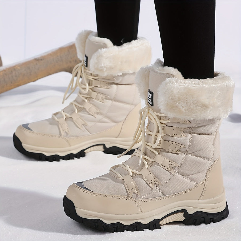 Women's winter hiking boots with fur collars and lace-up fronts