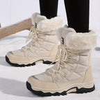 Women's winter hiking boots with fur collars and lace-up fronts