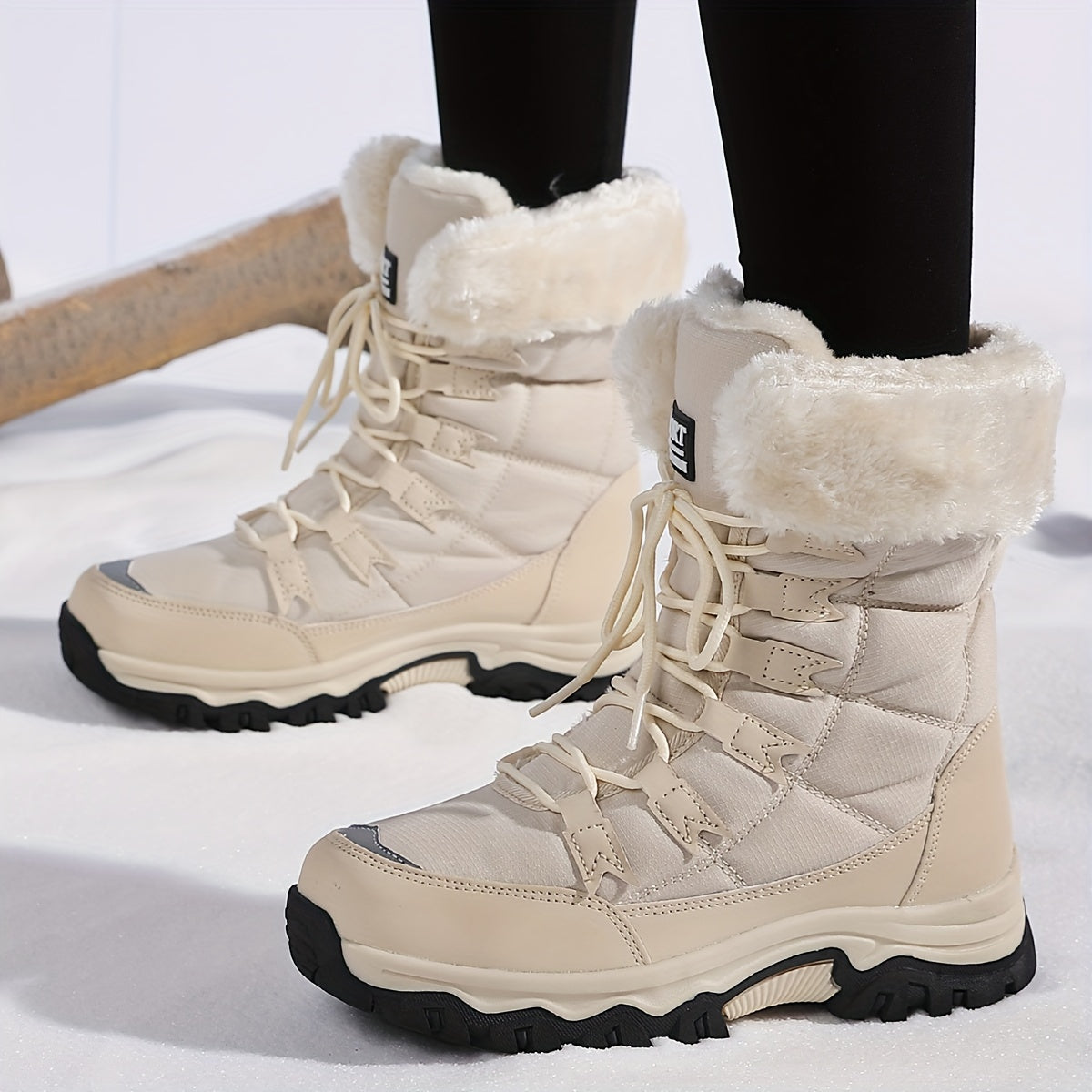Women's winter hiking boots with fur collars and lace-up fronts
