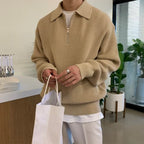 Ribbed quarter-zip sweater with polo collar and long sleeves